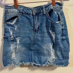 Wax Jean Los Angeles | Women's Distressed Casual Blue Denim Mini Skirt - Large